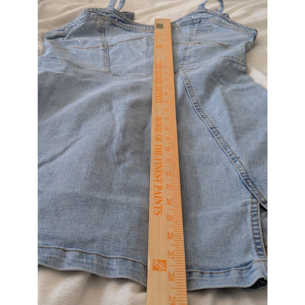 NWT Bebe Denim Embellished Rhinestone Western Mini Dress Tie Up Split Hem Sz M - Picture 9 of 9